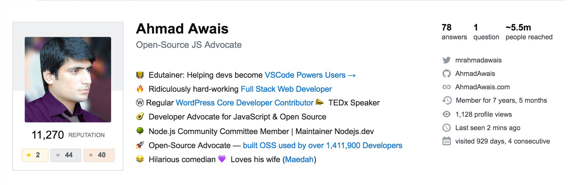 Ahmad Awais 2018 Stackoverflow 5.5mil